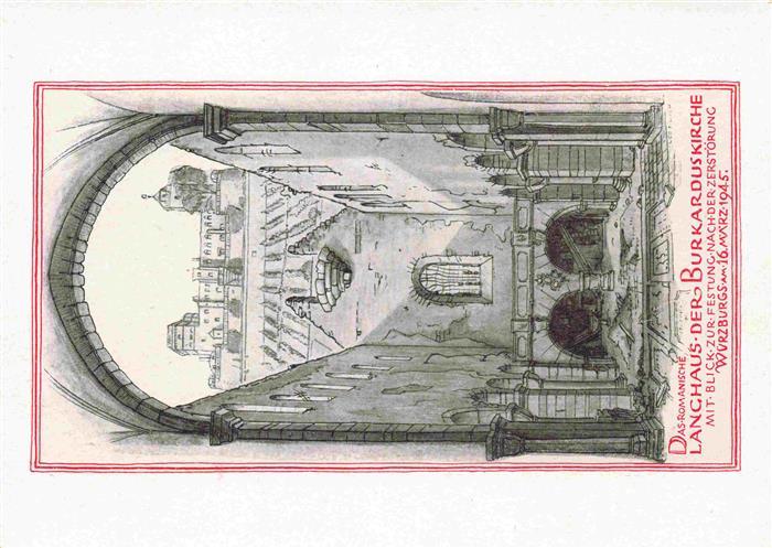 WueRZBURG Bayern Romanisches Langhaus der Burkarduskirche Zeichnung