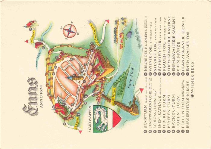 Enns Oberoesterreich AT Stadtturm Kirche des Hl Lorenz Illustration