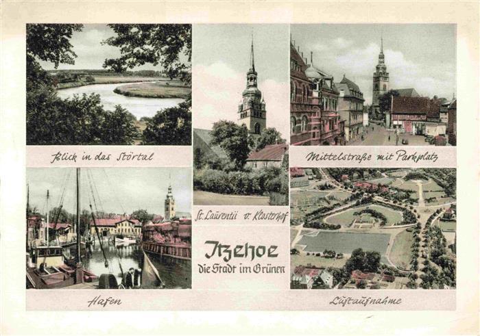 Itzehoe Stoertalblick Mittelstrasse mit Parkplatz St Laurentii Klosterhof Hafen