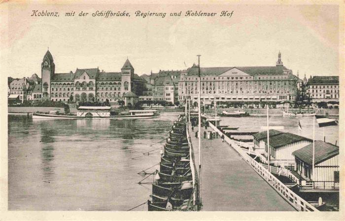 KOBLENZ  Rhein Schiffbruecke Regierung und Koblenzer Hof
