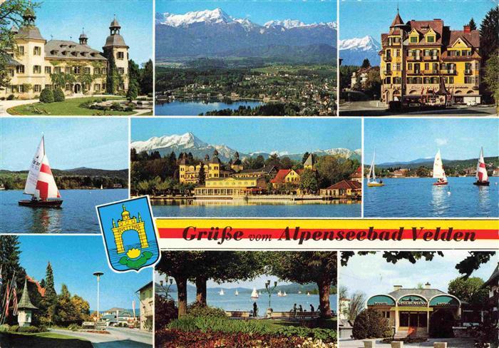 Velden  Woerthersee AT Schloss Blick zum Mittagskogel Ortsmitte Segelschule Gerl