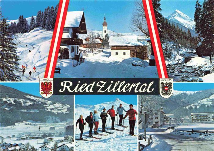 Ried Zillertal Winterpanorama Ortsansichte mit Kirche Wintersportplatz Alpen Ski
