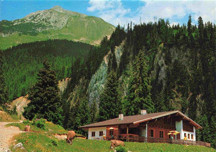 Elbigenalp Lechtal Tirol AT Jausenstation Gibler-Alm mit Rotwandspitze Alpen