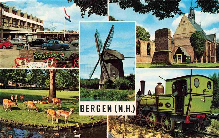 Bergen  Nordholland NL Ortsmotiv Wildpark Windmuehle Kirche Hist Dampflok