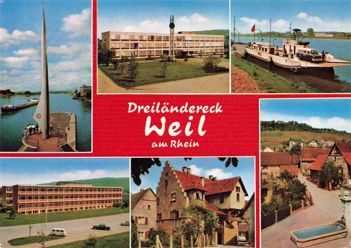 Weil am Rhein Dreilaendereck Zollgebaeude Stufenhaus Hafenpartie
