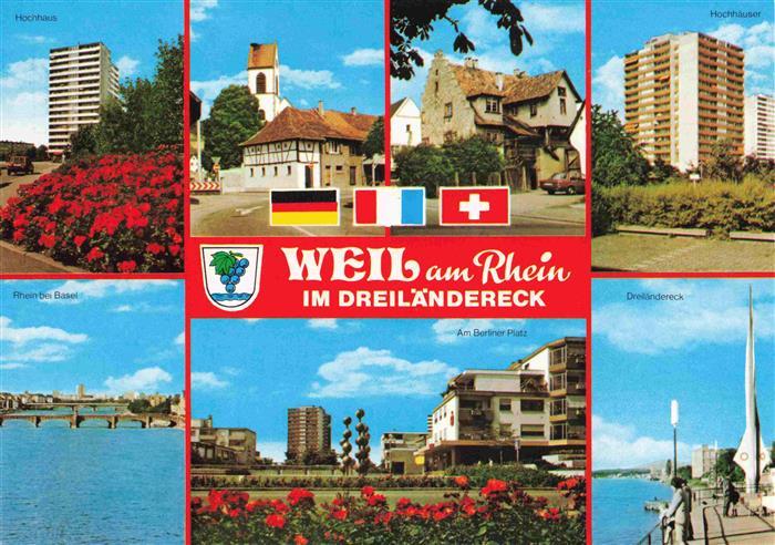 Weil am Rhein Hochhaeuser Kirche Rheinbruecken bei Basel Am Berliner Platz Dreil