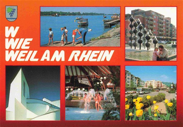 Weil am Rhein Kirche Hallenbad Rheinpartie Brunnen Ortspartie