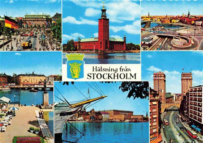 Stockholm  Sweden Teilansichten Schloss Hafen Strassenpartien
