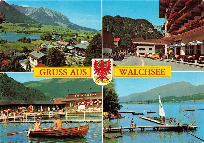 Walchsee Tirol AT Panorama Ortspartie Cafe Restaurant Bootssteg