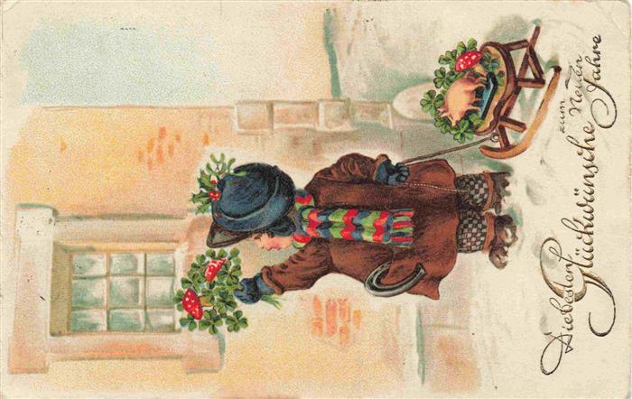 Verlag EAS Nr. 1094 Neu Jahr Kind Schlitten Glückwunsc