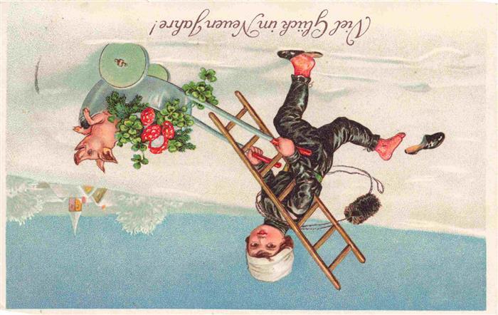 Neujahr Annee New Year Kind Schwein Kleeblat Glueck