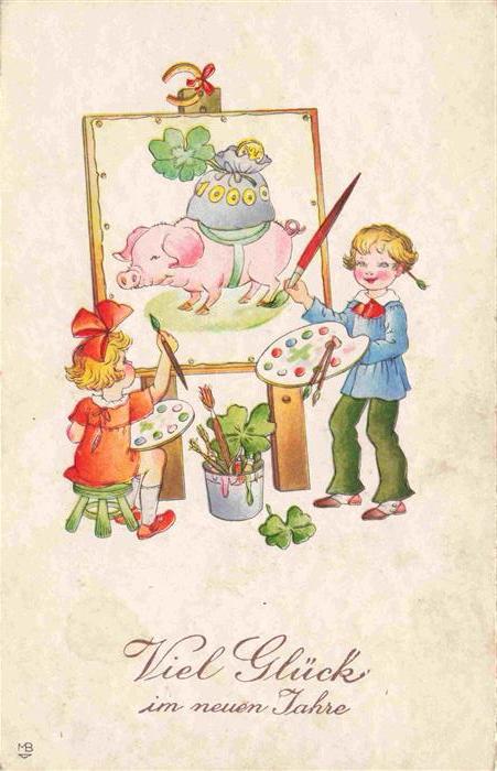 Neujahr Annee New Year Glueck Kinder Schwein