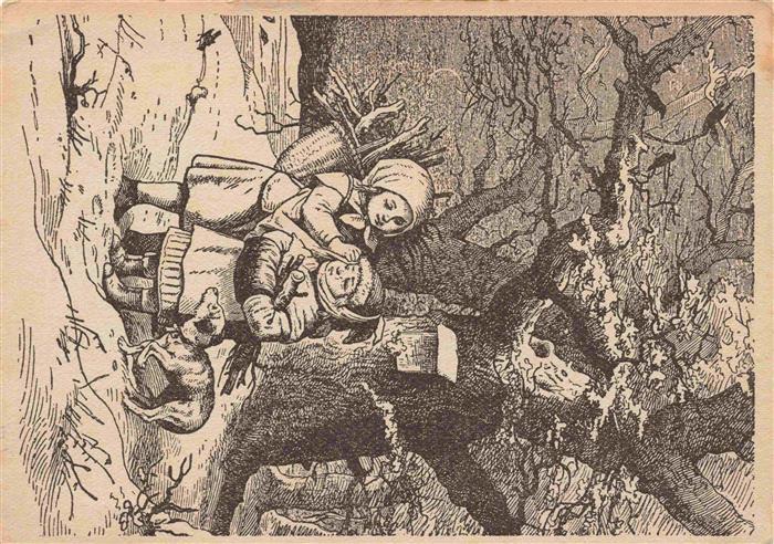 Richter Ludwig Kuenstlerkarte Weine nur nicht Helmchen Kinder Hund Wald