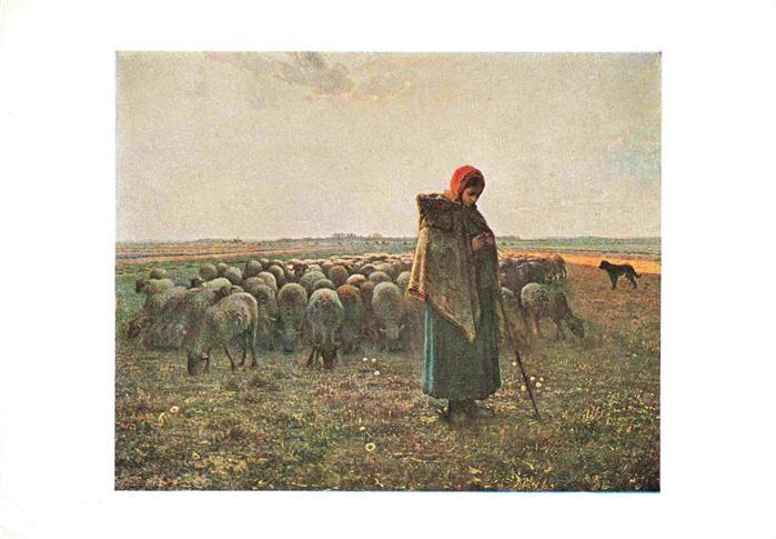 Millet Jean-Francois Kuenstlerkarte Nr. 5922 Pastore che guarda i suol montonl