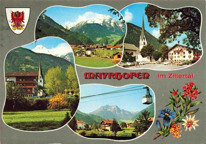 Mayrhofen Zillertal AT Teilansichten Kirche Seilbahn Panorama Alpen Alpenflora