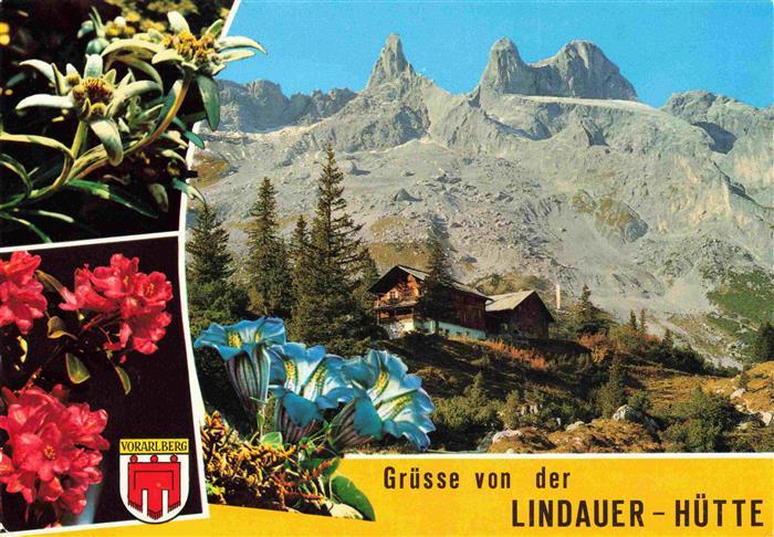 Lindauerhuette 1770m Gauertal Vorarlberg AT Berghuette mit 3 Tuerme Alpenflora