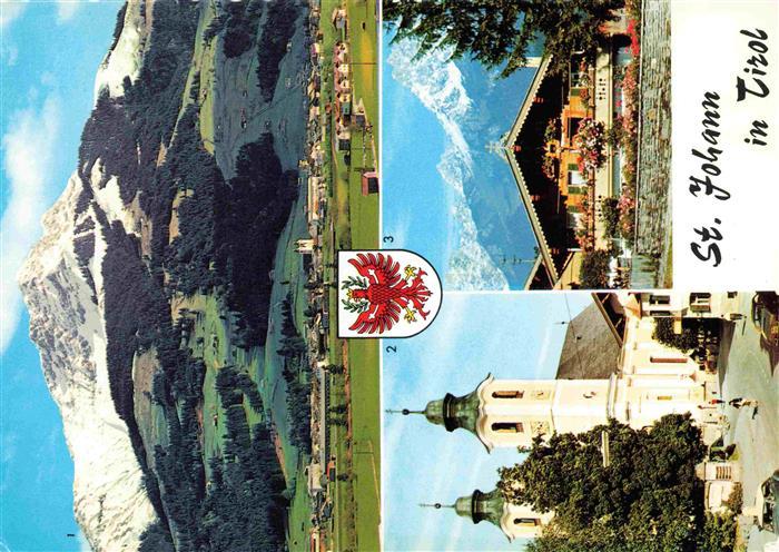 St Johann Tirol AT Blick gegen Kitzbueheler Horn Pfarrkirche Altes Bauernhaus