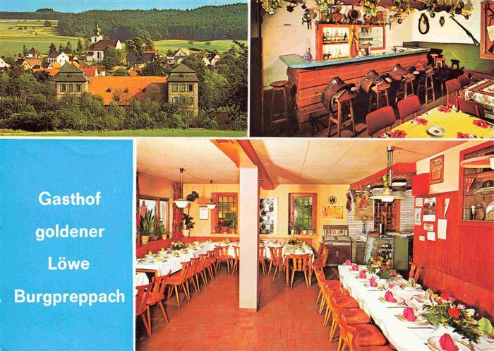 Burgpreppach Gasthof Goldener Loewe Restaurant Theke Ortsansicht mit Kirche