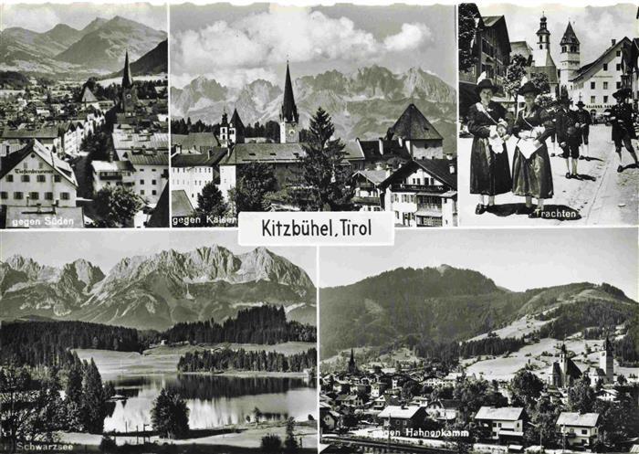 Kitzbuehel Tirol AT Panorama Blick gegen Sueden Kaisergebirge Trachten Schwarzse