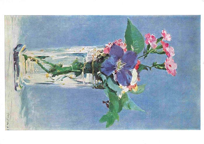 Manet Edouard Kuenstlerkarte Nelken Klematis Kristalvase