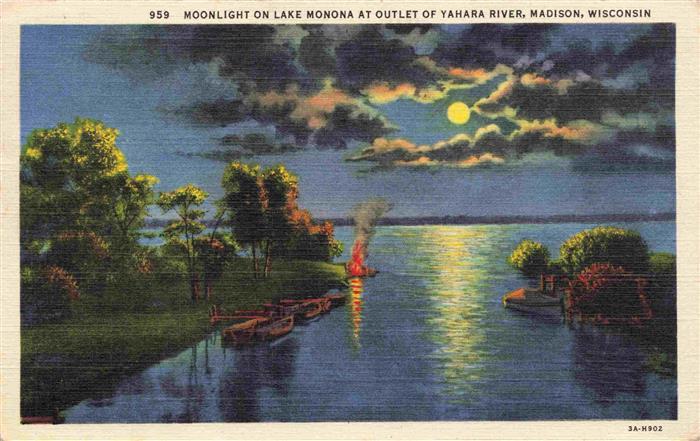 Madison Wisconsin USA Moonlight on Lake Monona a outlet of Yahara River