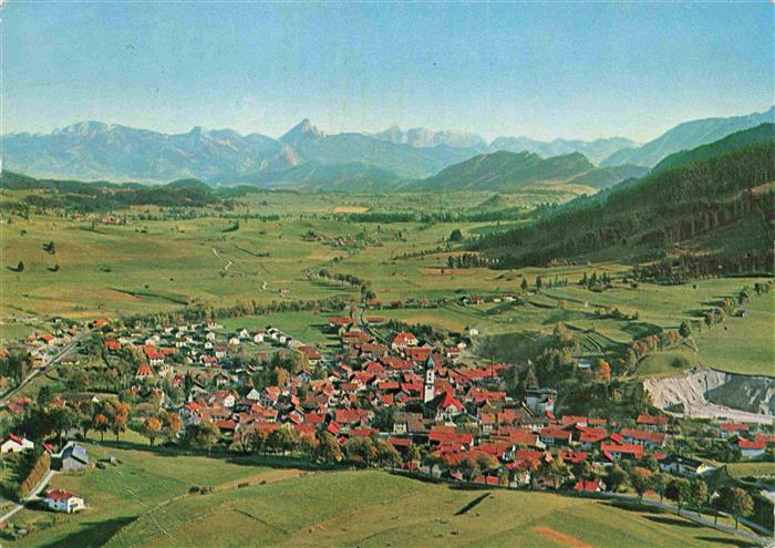 Nesselwang Allgaeu Bayern Fliegeraufnahme mit Ammergebirge Saeuling Zugspitze un