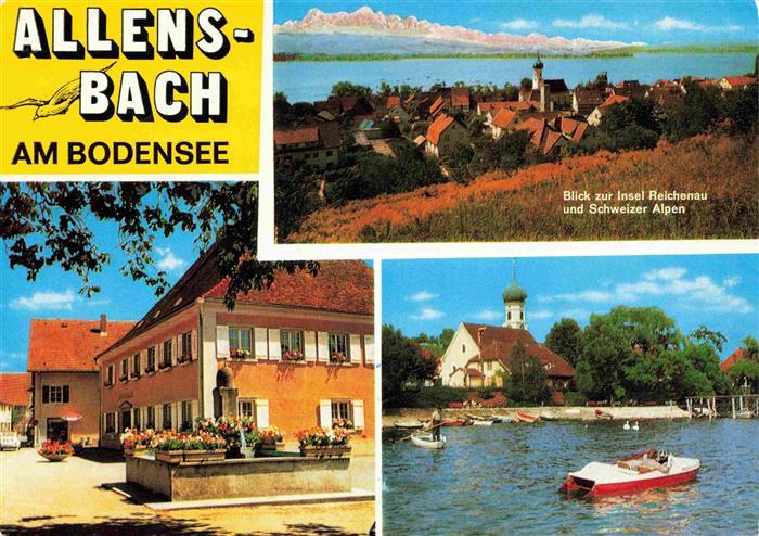 Allensbach Bodensee Panorama mit Reichenau und Schweizer Alpen Marktplatz Kirche