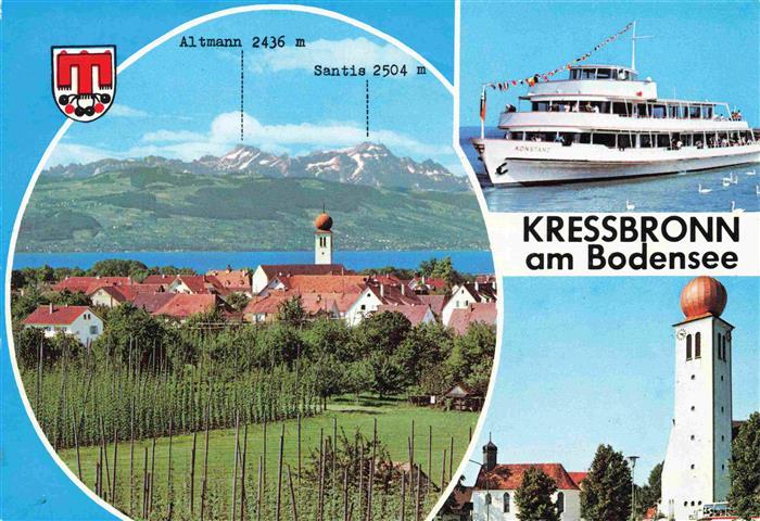 Kressbronn Bodensee mit Altmann und Saentis Faehre Kirche