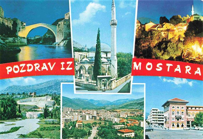 Mostar Moctap Bosnia and Herzegovina Bruecke Teilansichten Minaret Felsen