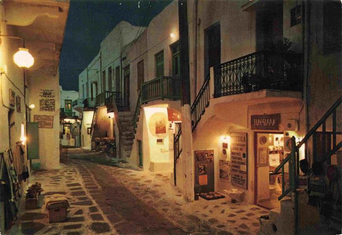 Mikonos Ansicht bei Nacht Gasse