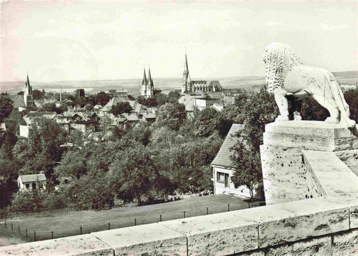 Muehlhausen  Thueringen Panorama Blick vom Stadtberg Loewenskulptur Thomas-Muent