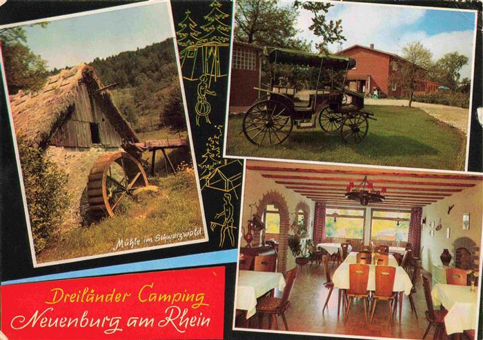 Neuenburg Rhein Dreilaender-Camping Gaststaette Restaurant Schuppen Wasserrad K