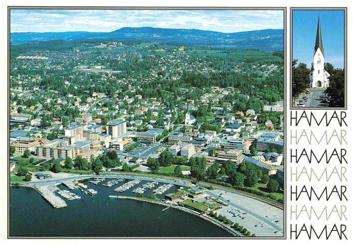 Hamar Norge Panorama Hafen Luftaufnahme Kirche