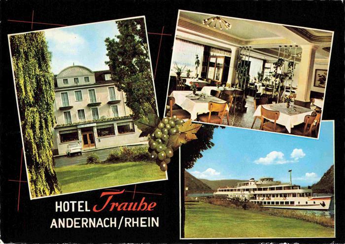 Andernach Rhein Hotel Traube Restaurant Uferpartie am Rhein Fahrgastschiff