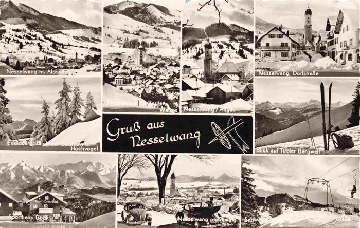 Nesselwang Allgaeu Bayern Winterpanorama Allgaeuer Alpen Dorfstrasse Kirche Tiro