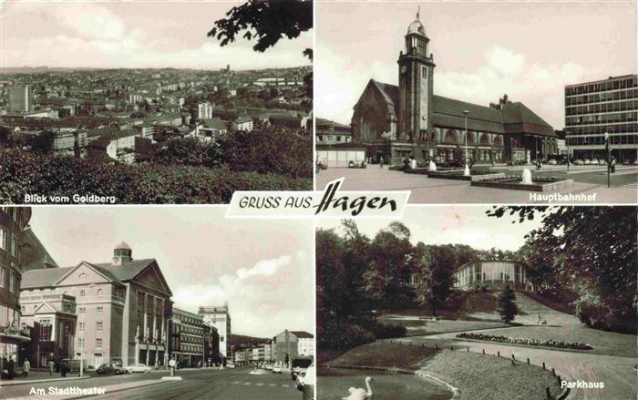 HAGEN Westfalen Panorama Blick vom Goldberg Hauptbahnhof Stadtheater Parkhaus P