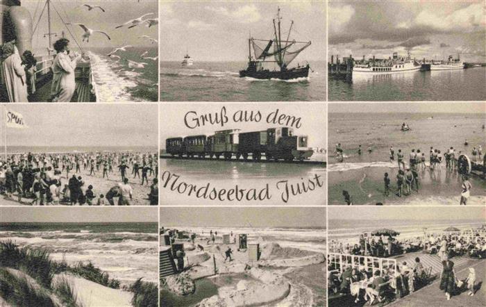 JUIST Nordseebad Teilansichten Kueste Strandleben Duenen Inselzug Fischerboot