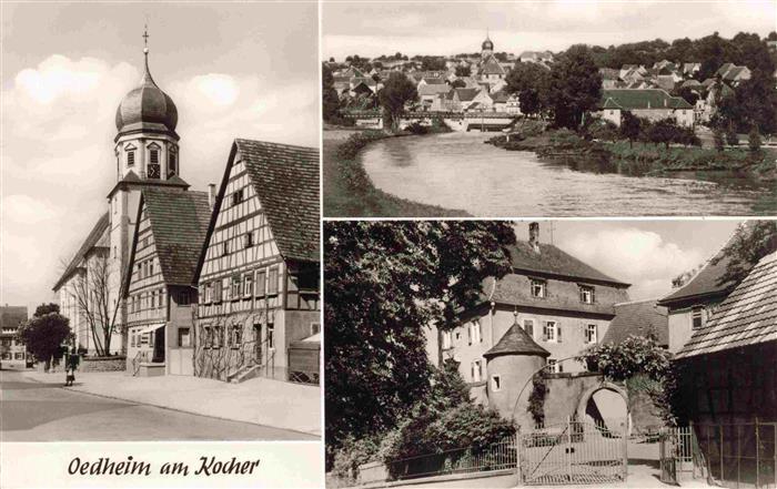 Oedheim Kocher BW Blick zur Kirche Partie an der Kocher