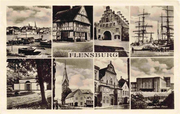FLENSBURG Schleswig-Holstein Hafen Altstadt Nordertor Segelschiffe Kapelle Kirc