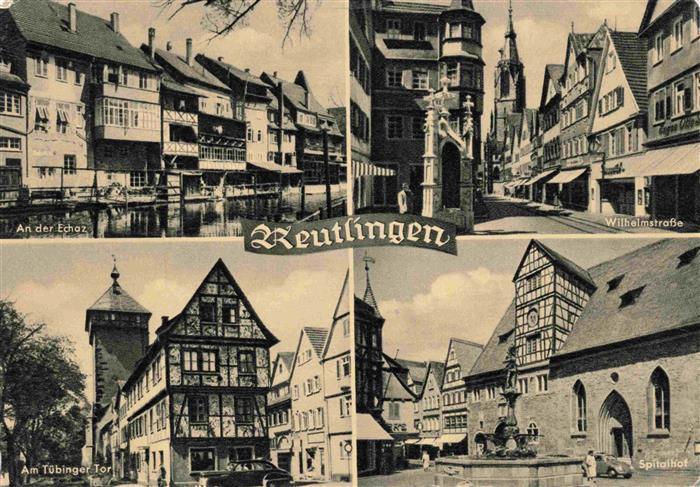 REUTLINGEN BW Partie an der Echaz Wilhelmstrasse Tuebinger Tor Spitalhof