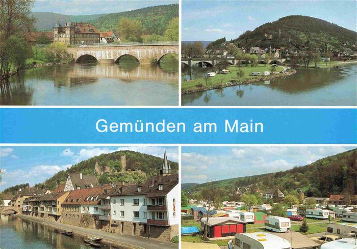 Gemuenden Main Panorama fraenkische Dreifluessestadt Bruecke Campingplatz