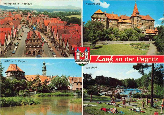 Lauf Pegnitz Stadtplatz Rathaus Kaiserburg Partie an der Pegnitz Waldbad Freibad