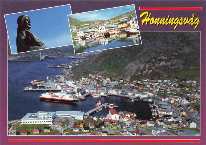 Honningsvag Norge Statue Hafen Luftaufnahme