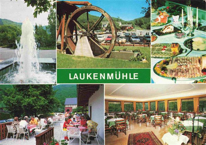 Lorch Rheingau Hessen Restaurant Café Laukenmuehle Wasserrad Springbrunnen