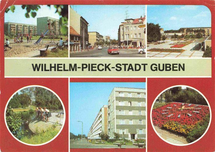 Guben Teilansichten Wilhelm-Pieck-Stadt Blumenuhr Kinderspielplatz Stadtpark Len