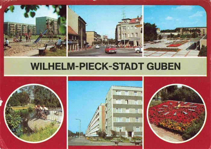 Guben Teilansichten Wilhelm-Pieck-Stadt Blumenuhr Kinderspielplatz Stadtpark Len