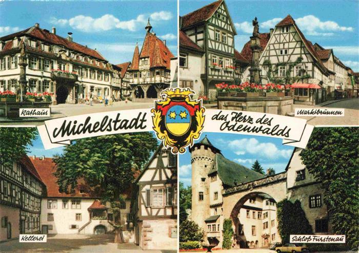 Michelstadt Odenwald Hessen Rathaus Marktbrunnen Fachwerkhaeuser Kellerei Schlos