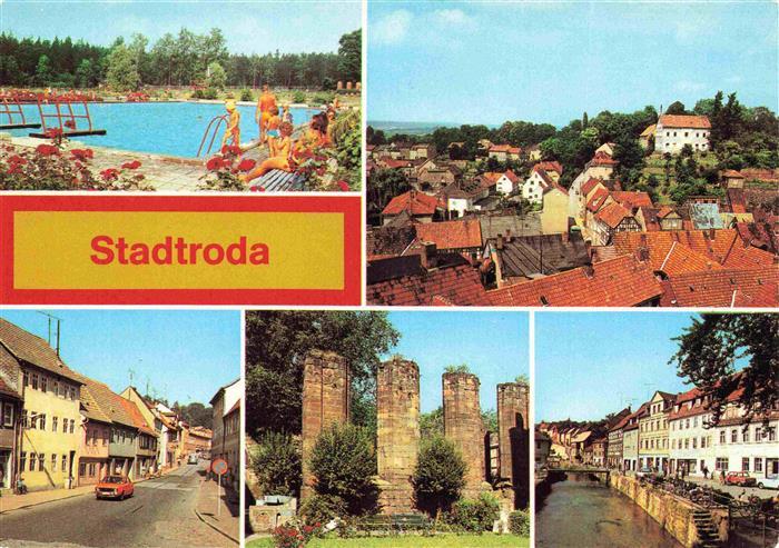 Stadtroda Thueringen Freibad Teilansicht Strasse der DSF Klosterruine Strasse de