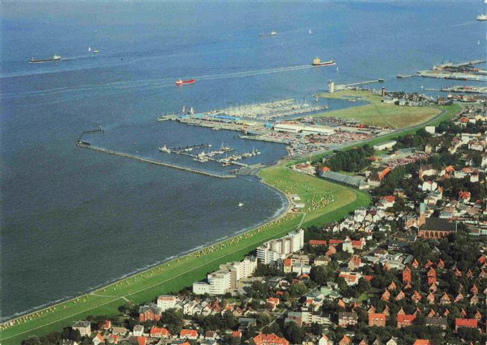 CUXHAVEN Nordseebad Grimmershoernbucht mit Faehr- und Jachthafen