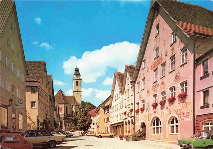 Horb Neckar Motiv in der Altstadt Fassadenmalerei Blick zur Kirche Schoenste deu